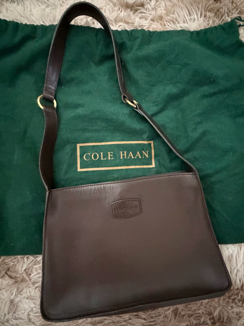 Cole Haan Dark Brown Leather Crossbody Messenger Bag